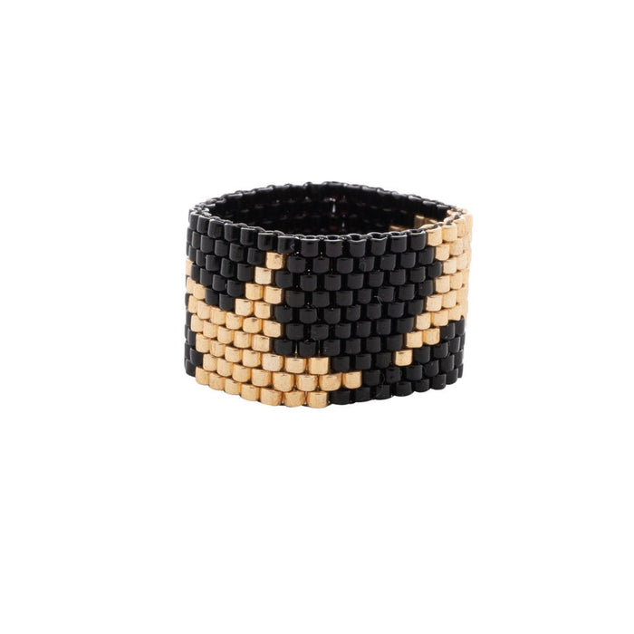 Beaded Star Ring Black with Gold